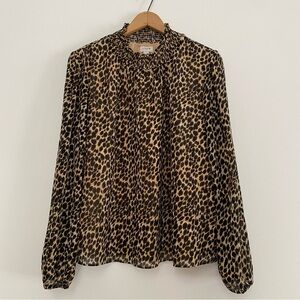 J.Crew Animal Print Mock Neck Blouse Top Large